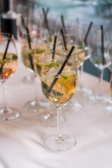 Fruity lime and lemon sparkling wine drink at a buffet at a wedding party
