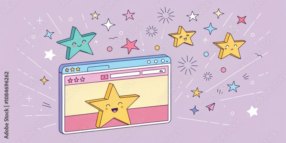 Poster a vibrant webpage from the late 90s featuring a soft pastel background with animated star gifs ling 