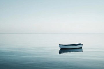 Naklejka premium Serenity on Water: A Tranquil Boat in Stillness
