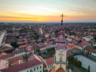 Fototapeta premium European City Vrsac in Serbia - Aerial View from Drone