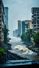 Tsunami Strikes City – Giant Wave Submerges Streets in Devastating Flood