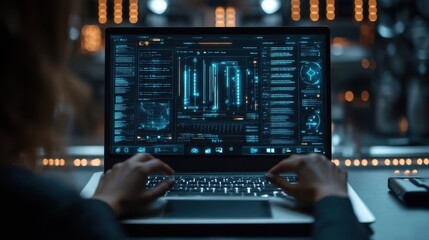 person working on computer laptop automation industrial business process workflow optimisation concept on virtual digital screen automation software technology process system business concept