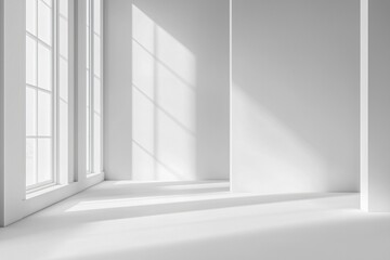 Minimalist White Room with Natural Light and Shadows
