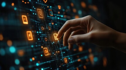 sase secure access service edge concept security framework that integrates software defined wide area networking sd wan person touching sase icons on virtual screen