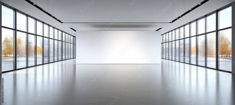 Poster modern empty office space with white walls large windows minimalist design sunlight 3d rendering