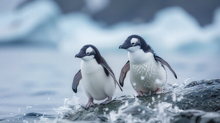 Obraz premium Penguins on an ice floe, Antarctic Peninsula, on an iceberg near South Shetland Islands