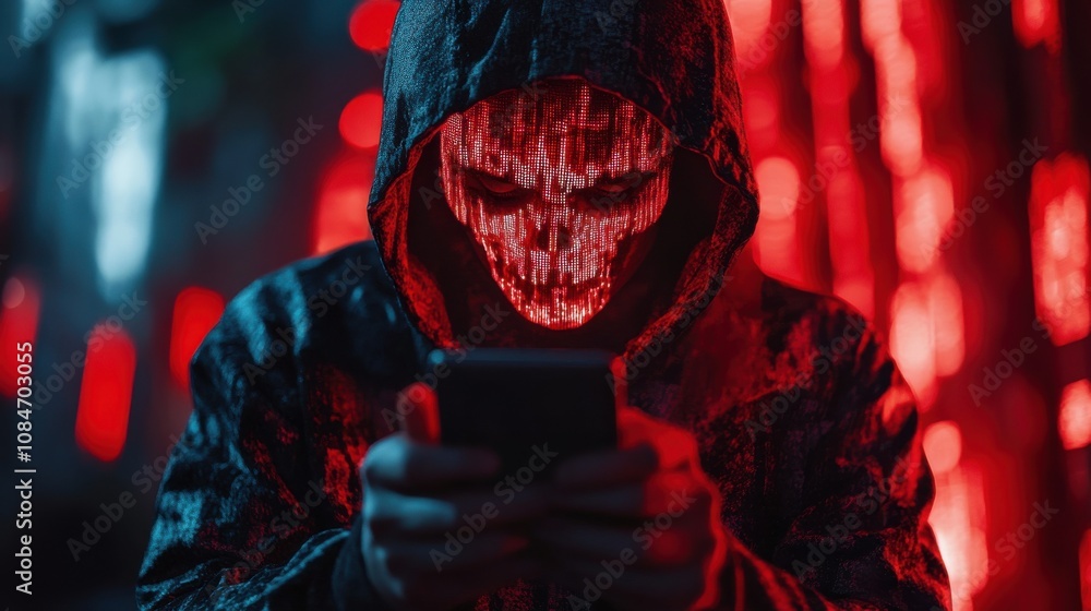 Poster sms spam fake text message phishing from scammer concept system hacked red warning alert email hack 