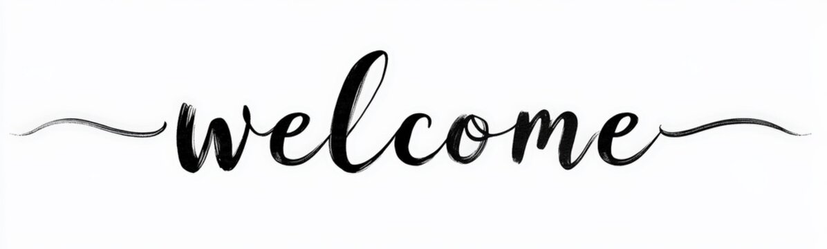 Welcome Black Cursive Typography with Wavy Underline and Vector Brush Calligraphy Style