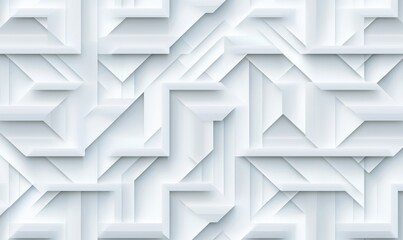 Fototapeta premium Geometric abstract pattern with layered shapes, white tones, modern design, intricate details, 3D effect, seamless texture