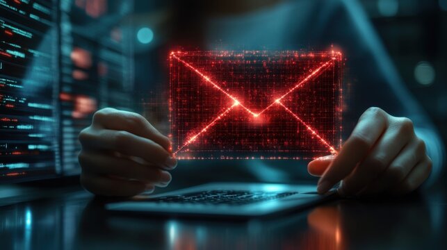 threat phishing malicious danger hack warning mail thief scam alert safety letter technology online cyber crime security concept alert email inbox and spam virus with warning caution