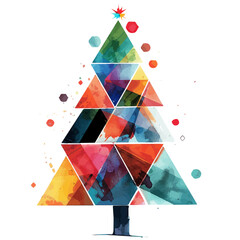 A watercolor of a modern Christmas tree, isolated on a white background. Modern Christmas tree vector.