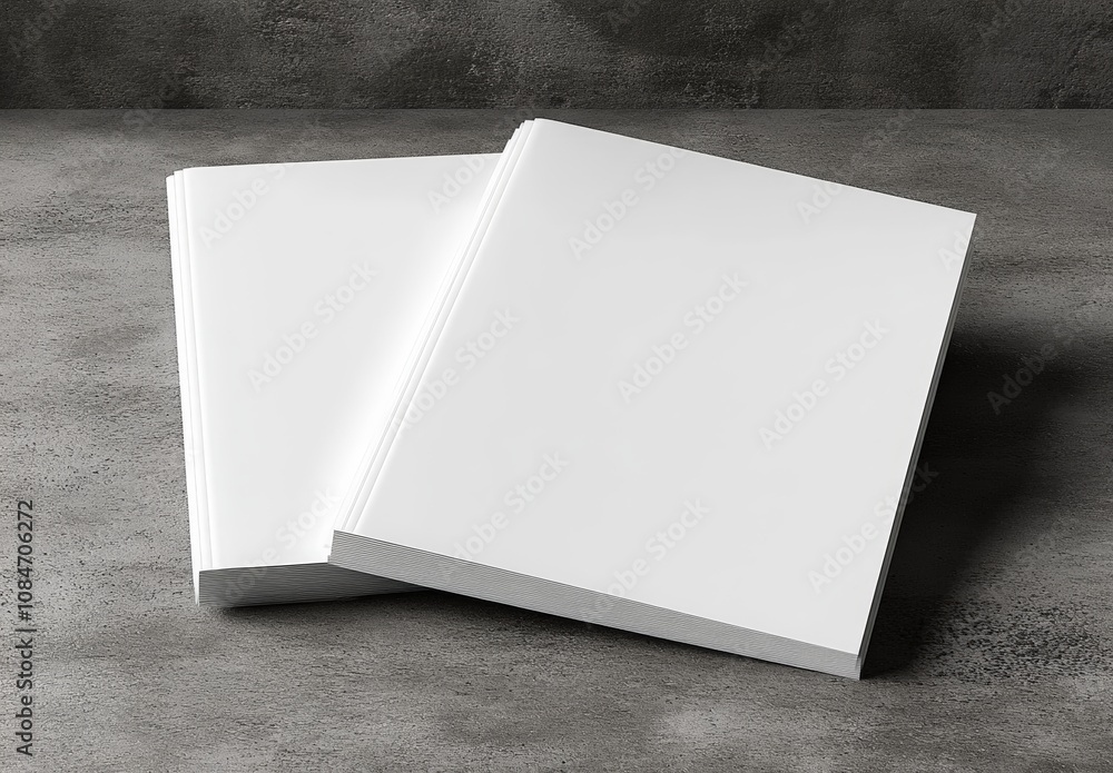 Poster minimalist white paper on grey background with shadows emphasizing pristine surface