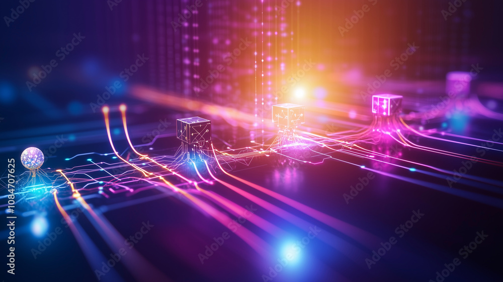 Poster quantum circuit diagram with entangled qubits and gates
