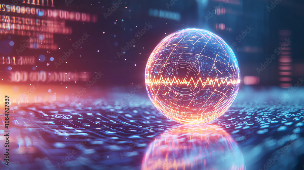 Poster quantum qubit in superposition with soft neon glow