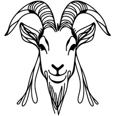 One line art male goat portrait silhouette