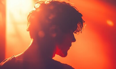 Men light leaks red contemplation backlighting.