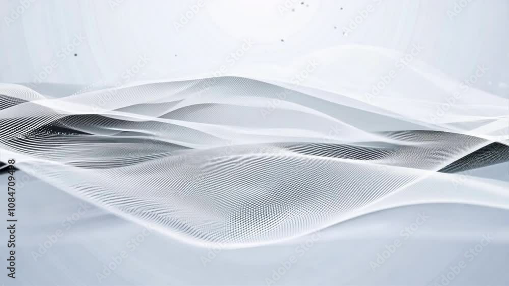 Poster abstract white waves with smooth lines and gentle curves create serene and calming atmosphere, evoki