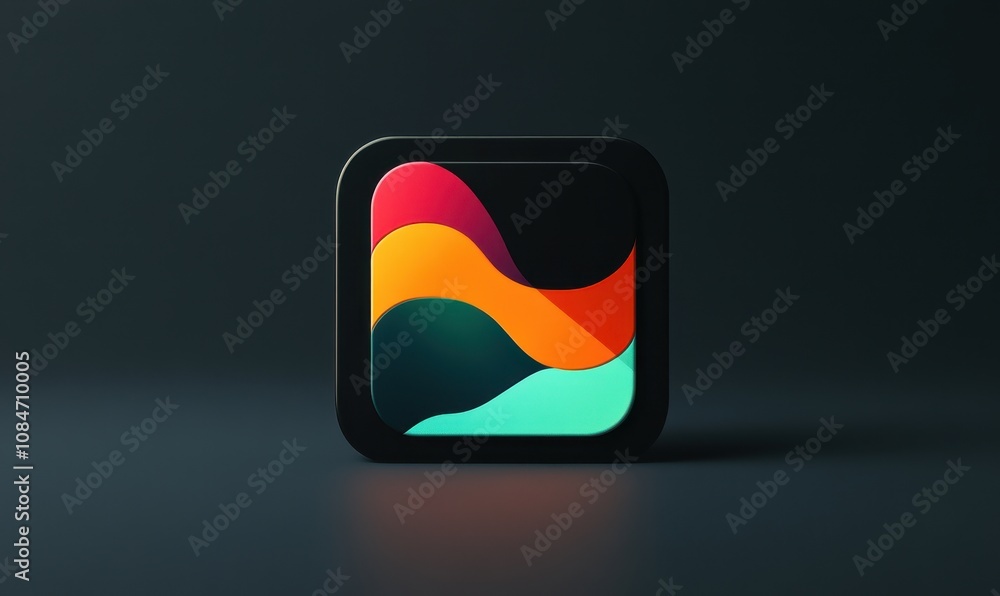 Fototapete logo showcasing a dynamic button design with smooth lines and geometric motifs in vibrant colors, representing action and engagement.