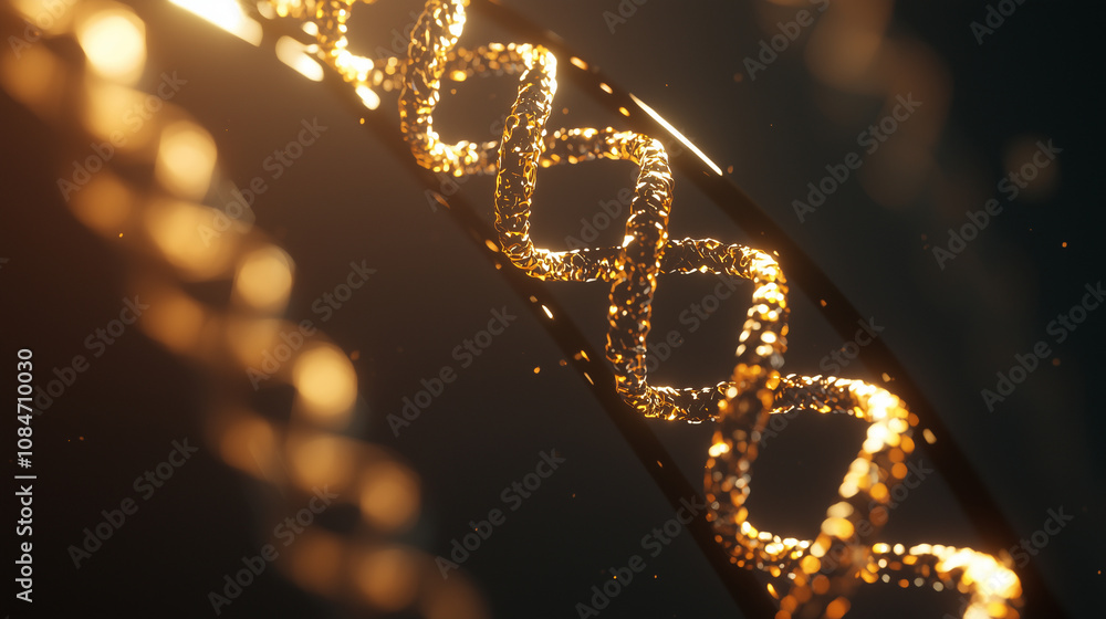 Poster dna chains under microscope with cellular structure blur