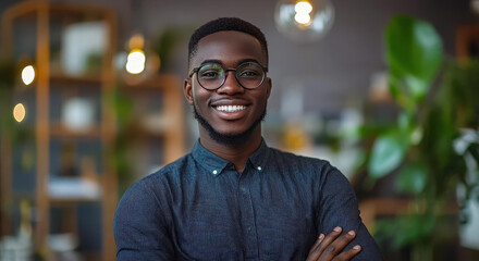 Joyful young professional thrives in a diverse workspace, fostering teamwork and collaboration with a skilled group.