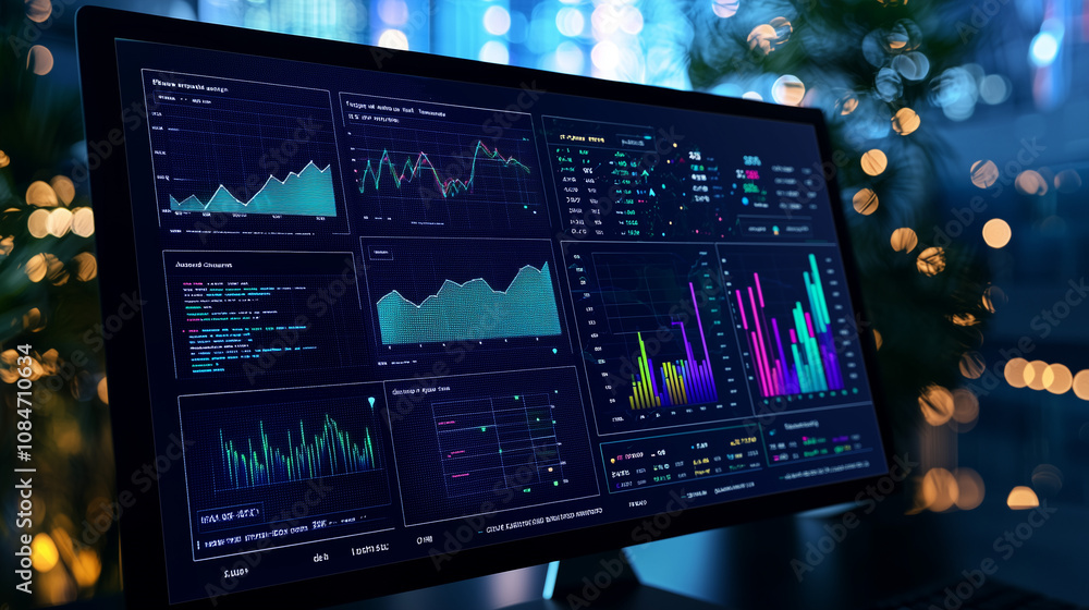 Poster data analysis dashboard with colorful graphs and charts