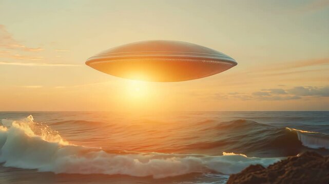 A Mysterious UFO Spotted Over a Serene and Breathtaking Ocean Sunset An Exquisite and Captivating Scene Unfolds