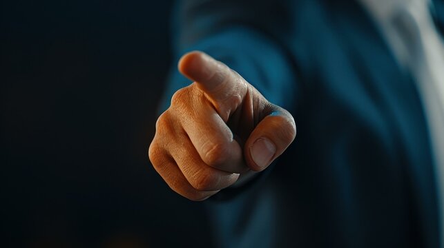 A businessman energetically points his finger, inviting engagement and making a direct connection with the viewer.