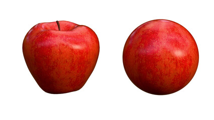 red ripe apples created by 3D modeling on white background.
