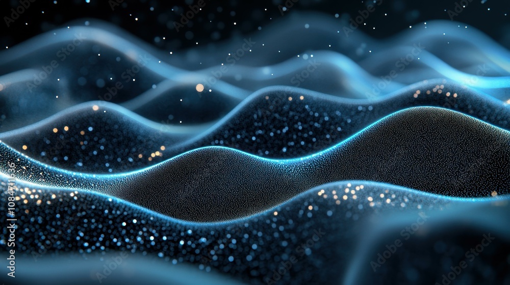 Poster closeup view of dark textured fabric with shiny fibers, showcasing intricate wavy patterns in textil