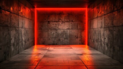 Obraz premium A vibrant orange hue fills the concrete interior, creating a warm and inviting atmosphere thats perfect for creativity.