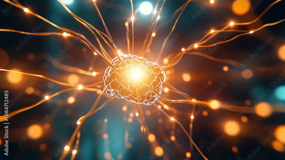 Poster neural connections in brain model close up