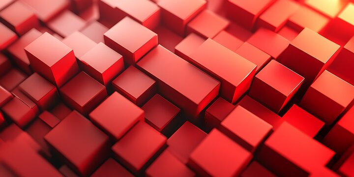 Abstract red cube background.  Dense, three-dimensional, geometric pattern.