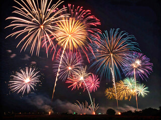 fireworks in the sky. fireworks, celebration, firework, night, holiday, fire, explosion, sky, pyrotechnics, festival, display, light, party, celebrate, new, colorful, red, july, event, black, blue, ye