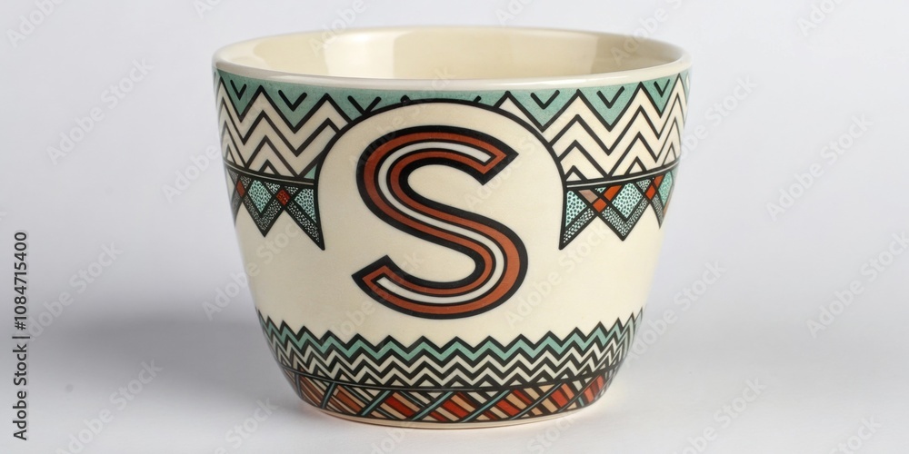 Poster s with tail patterns a ceramic cup showcasing a longtailed s with zigzag patterns along its body cre