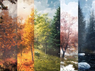 A series of images showing nature in different seasons