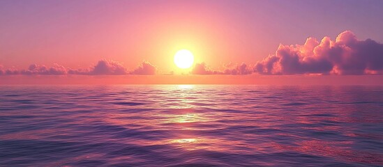 Obraz premium A serene sunset over calm ocean waters, creating a peaceful and tranquil atmosphere.
