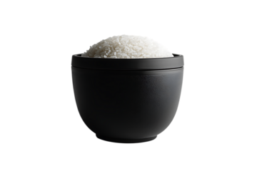 Rice cooker in a black bowl isolated png on a transparent background