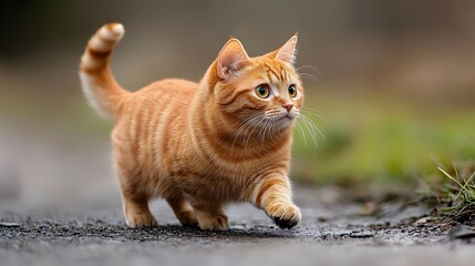 Cute Ginger Cat Walking Outdoors