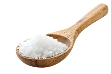 Salt in wooden spoon isolated png on a transparent background