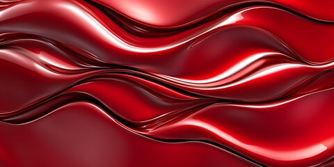 Fototapeta premium Abstract red glossy waves, flowing liquid texture background.