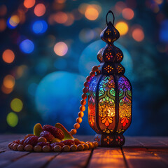 Ramadan lantern with colorful light.