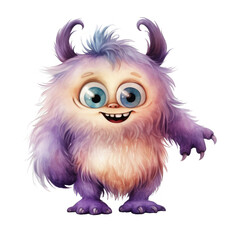 Naklejka premium Playful Purple Furry Monster with Big Eyes and Horns
