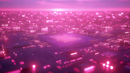 Circuit Board with Glowing Pink Lights 3D Illustration