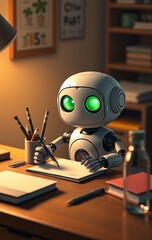 Cozy Robot Writing Scene
