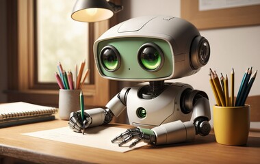 Cozy Robot Writing Scene