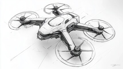 Sketch of a futuristic drone with four propellers.