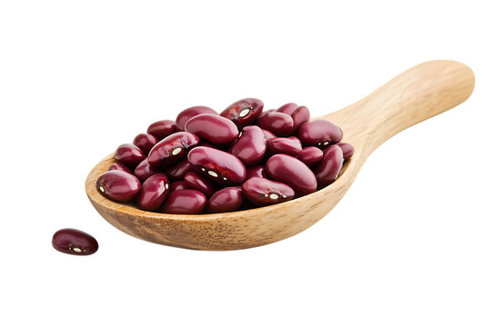 Red beans in wood spoon isolated png on a transparent background