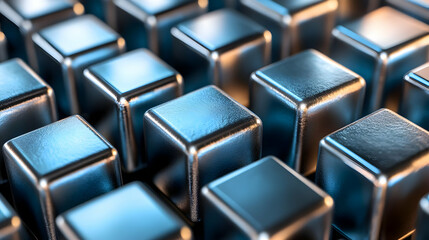 Fototapeta premium 3D Illustration of Silver Metallic Cubes in a Pattern