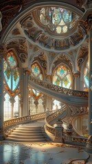 Obraz premium Explore the grandeur of Art Nouveau architecture from a worms-eye view Depict intricate details with digital 3D modeling