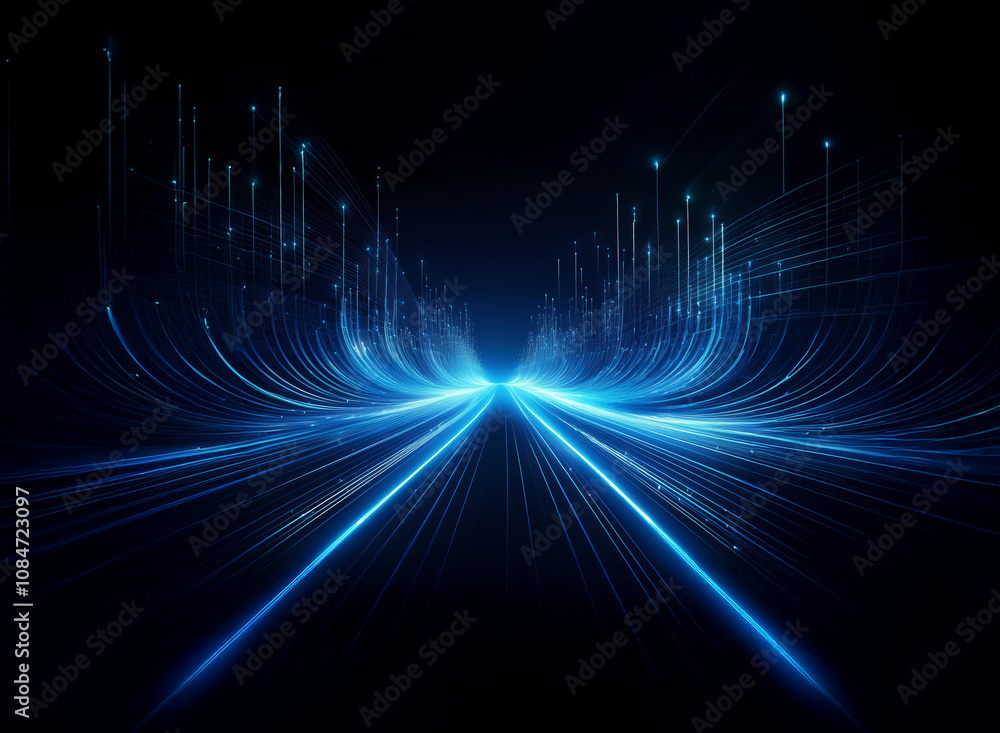 Aufkleber abstract digital art depicting a glowing blue highway extending into a dark, starlit expanse. the li
